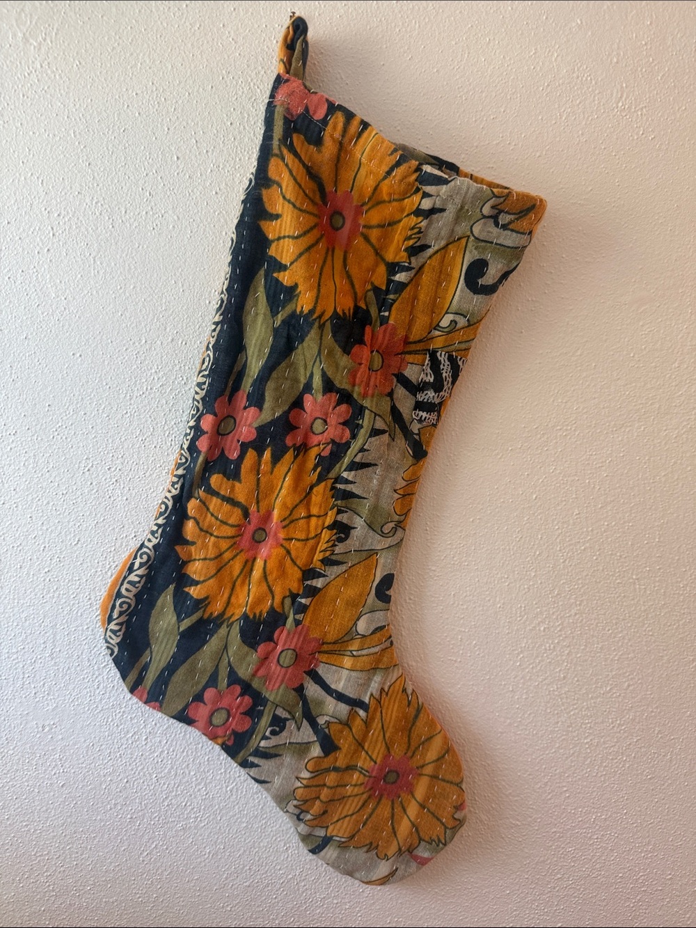 Handmade stocking from Kantha quilt